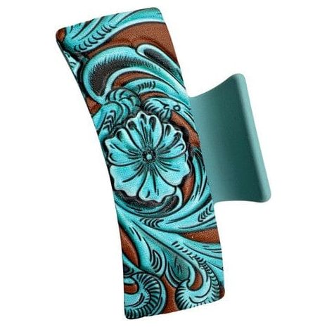 Flower Paisley Feather Leather Hair Claw Clips