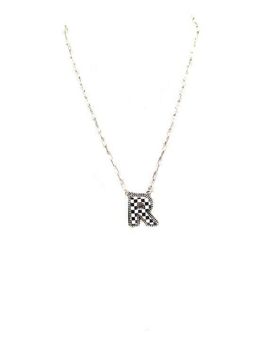 Checkered Bubble Initial Necklace Snowing West