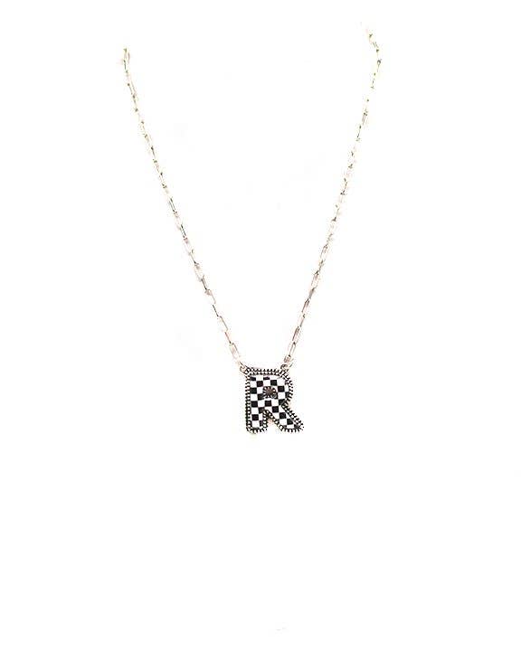 Checkered Bubble Initial Necklace Snowing West
