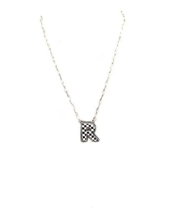 Checkered Bubble Initial Necklace