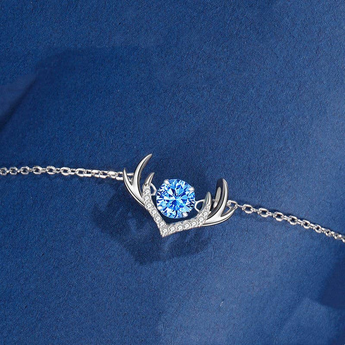 Deer Antler Dancing Stone Necklace in 925 Sterling Silver