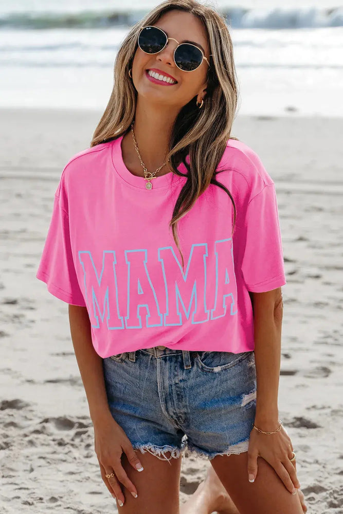 Bright Pink Mama Letter Neon T-Shirt Dear lover