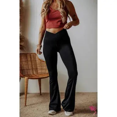 Black V Shape High Waist Flared Leggings Dear lover