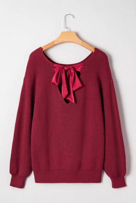 Ribbed Backless Ribbon Knot Sweater