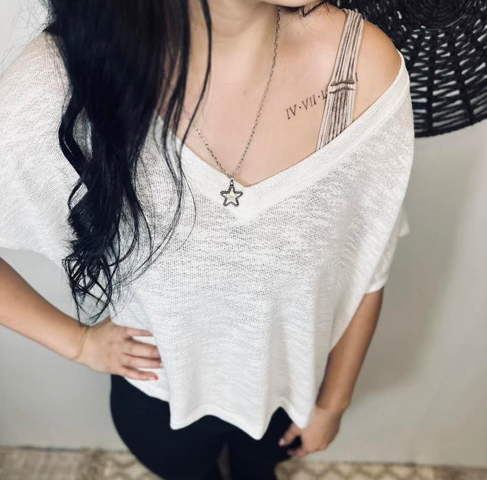 V-neck Drop Shoulder Crop Top