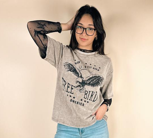 America Free Bird Vintage Mineral Washed Tee