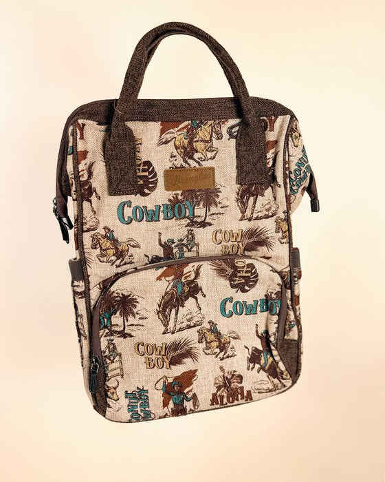 Wrangler Vintage Retro Cowboy Print Backpack - Tan
