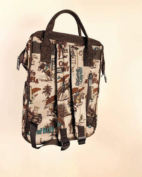 Wrangler Vintage Retro Cowboy Print Backpack - Tan