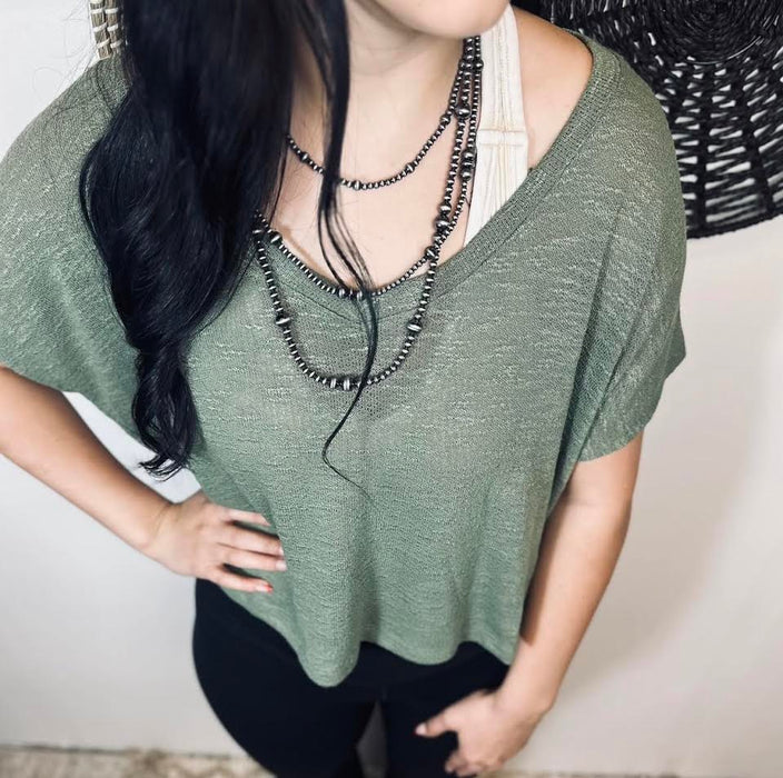 V-neck Drop Shoulder Crop Top