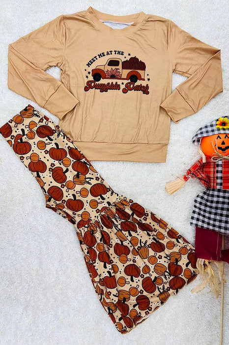 "MEET ME AT THE PUMPKIN PATCH" tan 2pc set
