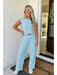 Beau Blue Solid Color Cropped Tank Top and Jogger Pants Set Dear lover