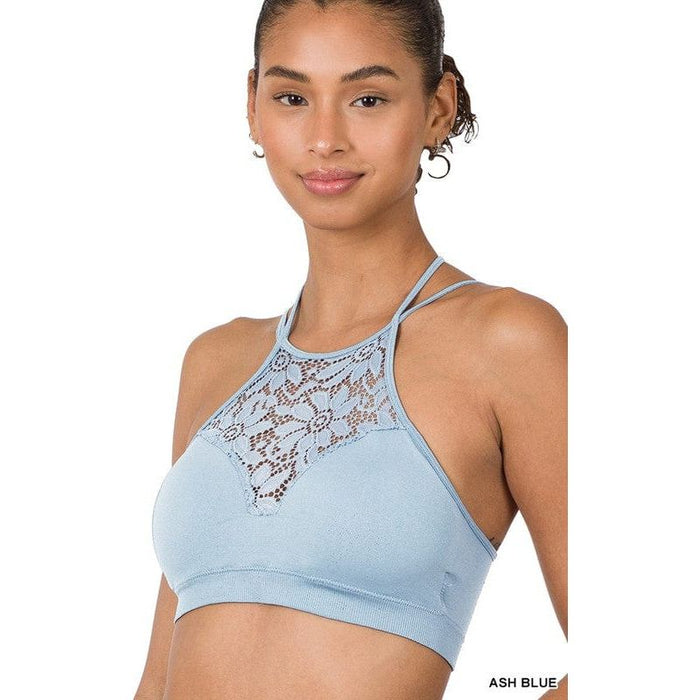 High Neck Lace Cutout Bralette With Bra Pads
