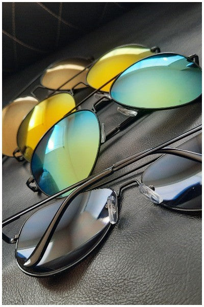 Aviator Black Frame Mirror Lens Sunglasses
