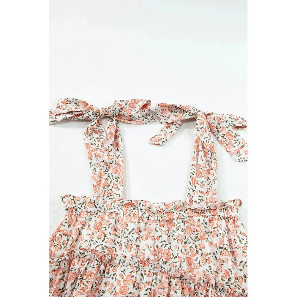 Orange Rose Floral Knotted Straps Tiered Babydoll Dress Dear lover