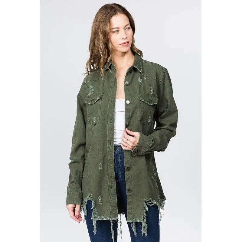 Distressed Denim Shirts Jacket American Bazi