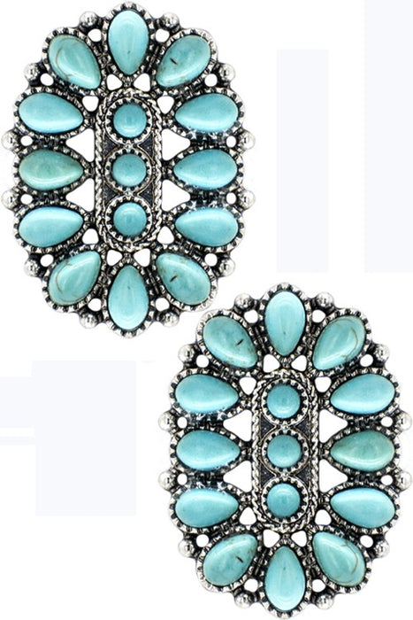 Western Concho Flower Gemstone Stud Earring