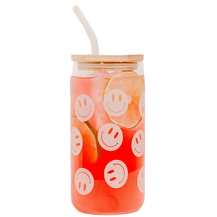 Smiley 17 oz Can Glass w/ Straw and Lid - Decor & Gifts