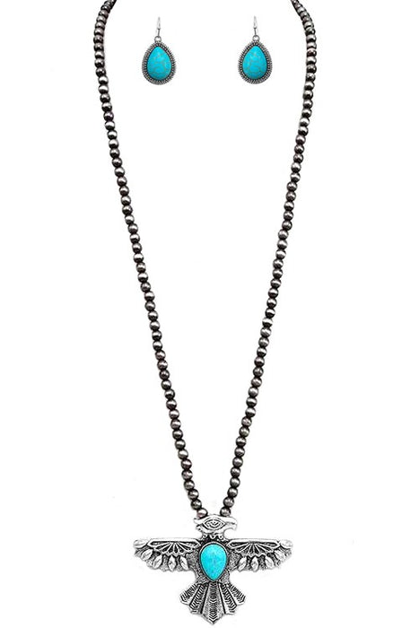 Western Thunderbird Gemstone Navajo Pearl Necklace & Earring Set