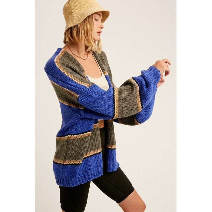 Multi Striped Open Cardigan Sweater