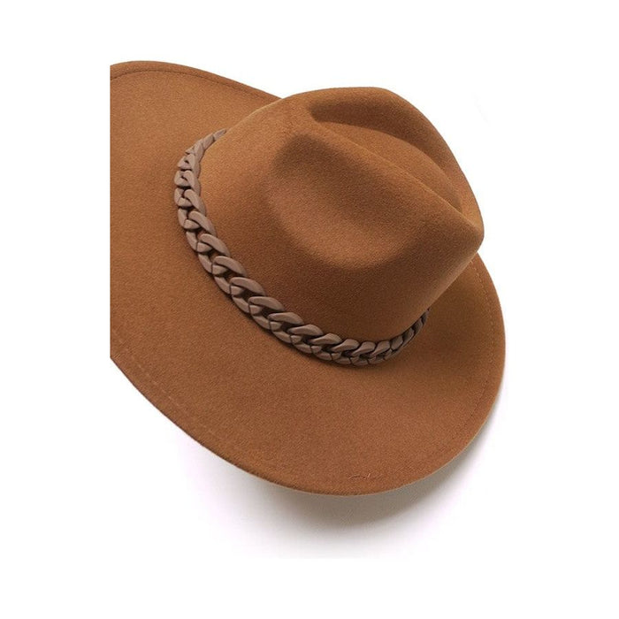 Wide Brim Fedora Hat With Matte Chain