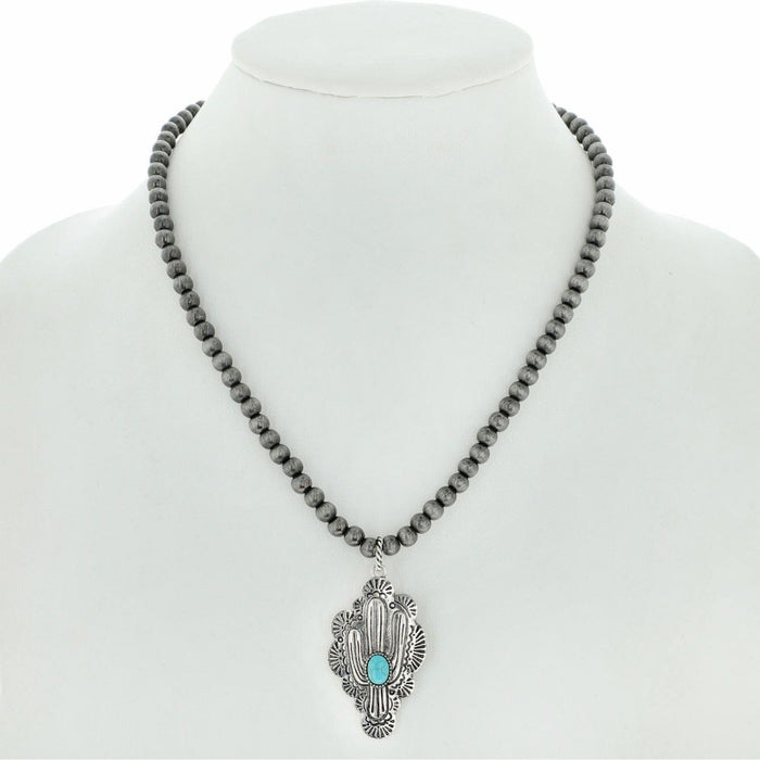 Western Navajo Pearl Necklace Stamped Pendant