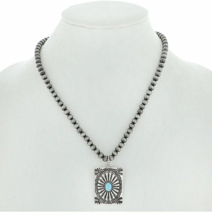 Western Navajo Pearl Necklace Stamped Pendant
