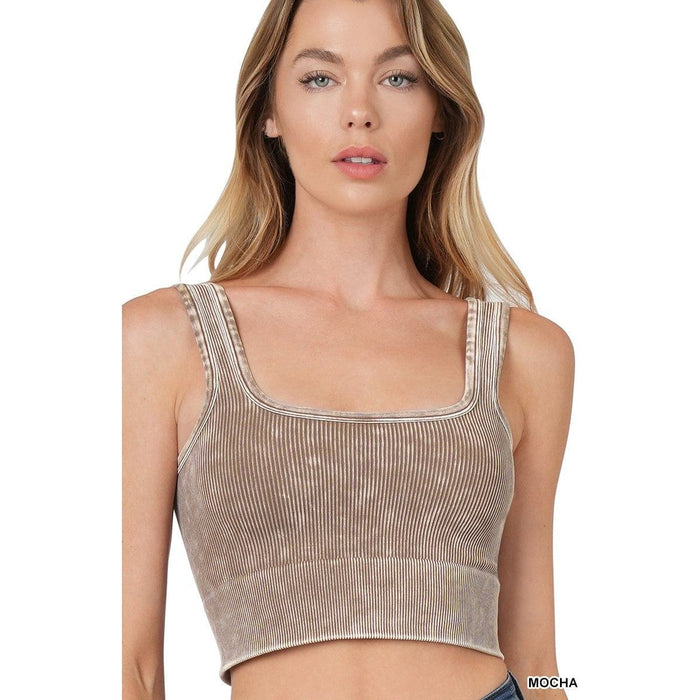 Washed Ribbed Square Neck With Bra Pads