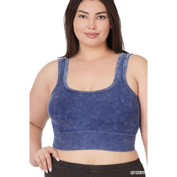 Plus Washed Ribbed Square Neck Cropped Tank Top