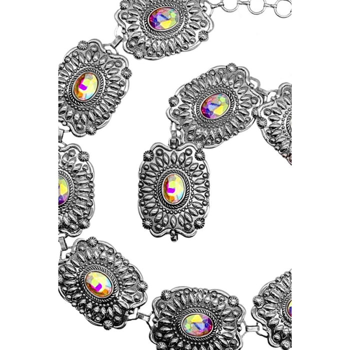 Cinturón de cadena de moda con diamantes de imitación azteca Concho occidental