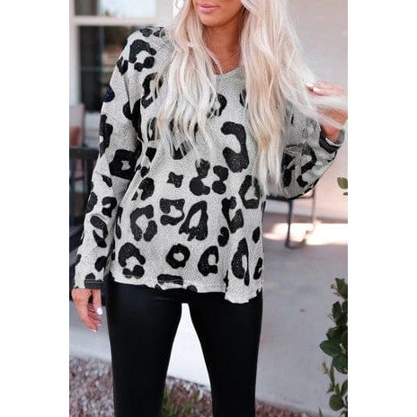 Leopard Print Loose Fit Long Sleeve Top