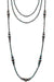Long beaded necklace with alternating beads on a white background