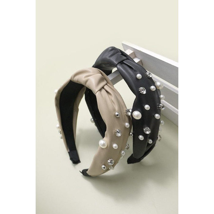 Knotted Faux Pearl Rhinestone Headband Hair Band
