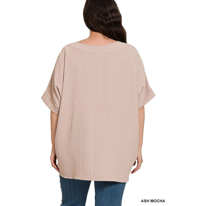 Plus Woven Airflow V-neck Dolman Short Sleeve Top