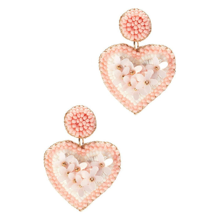 Seed Beaded Heart with Flower Post Earrings