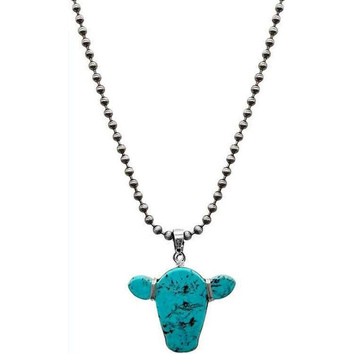 Wired Cow Head Shape Gemstone Pendant Necklace