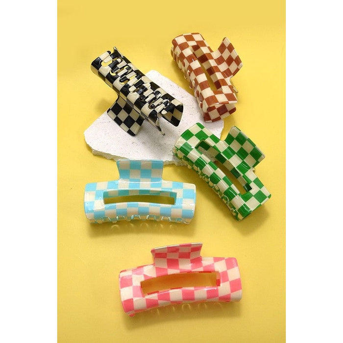 Jumbo Cellulose Checker Hair Claw Clips