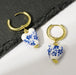 18K Gold Bow Huggie Hoop Earrings – Blue Ceramic Porcelain - LECCE