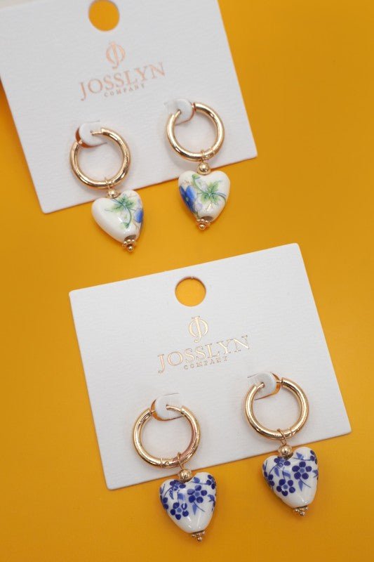 18K Gold Bow Huggie Hoop Earrings – Blue Ceramic Porcelain - LECCE