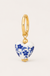 18K Gold Bow Huggie Hoop Earrings – Blue Ceramic Porcelain on soft-white background
