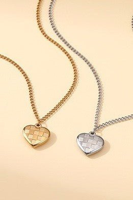 18K Gold Checker Heart Necklace – Tarnish - Free Stainless Steel - LECCE