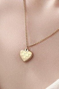 18K Gold Checker Heart Necklace – Tarnish - Free Stainless Steel - LECCE