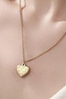 18K Gold Checker Heart Necklace – Tarnish - Free Stainless Steel - LECCE