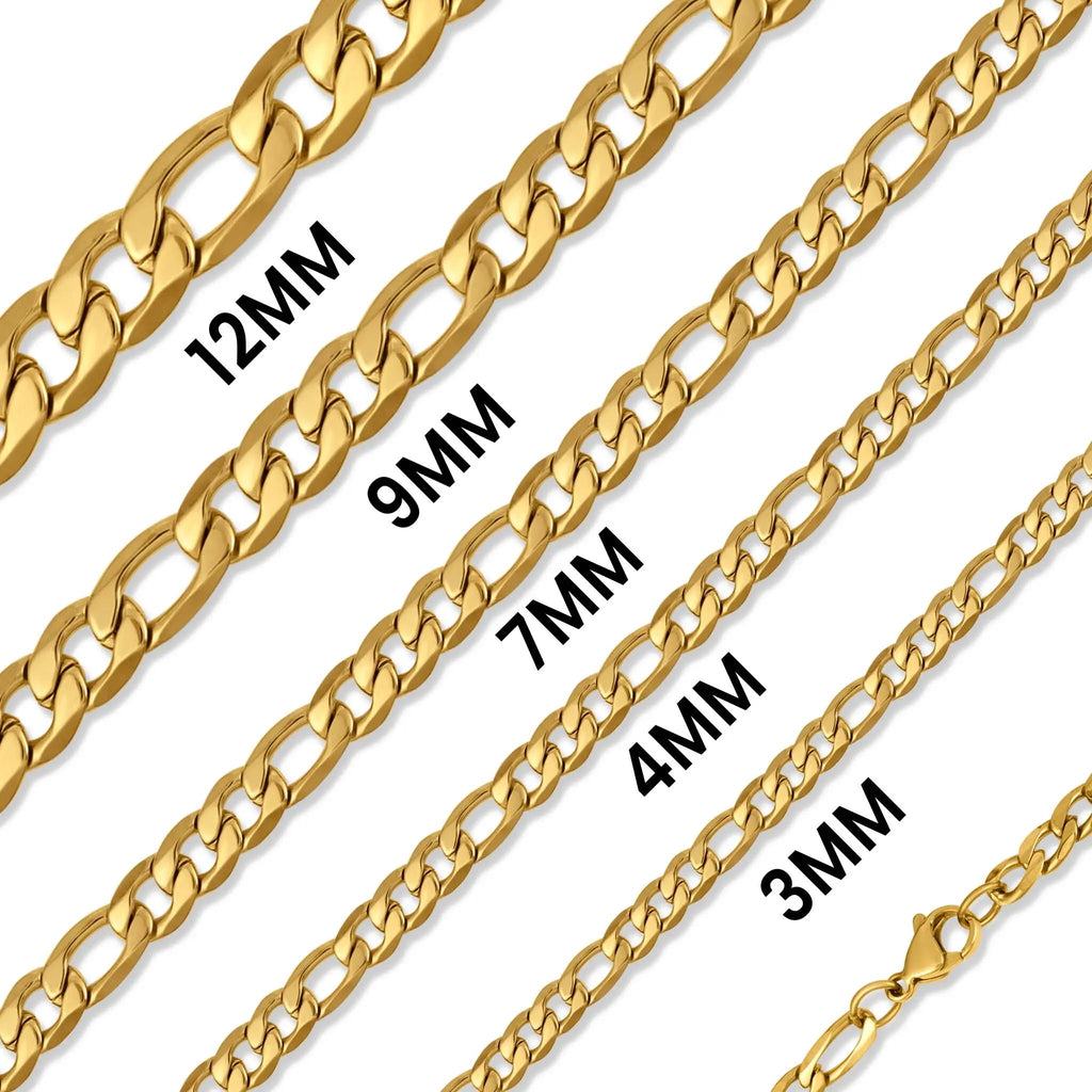 18K Gold Figaro Chain Necklace Stainless Steel