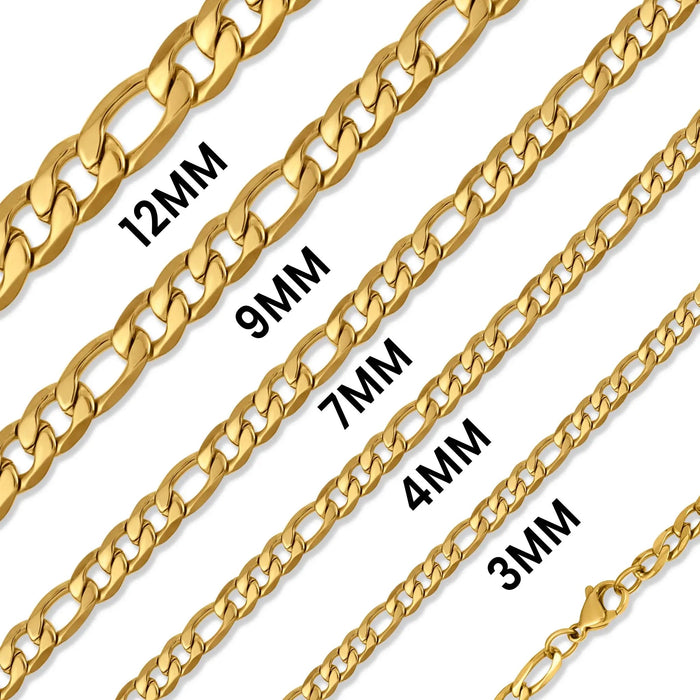 18K Gold Figaro Chain Necklace Stainless Steel - LECCE