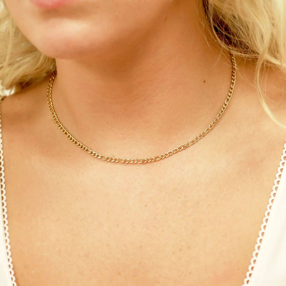 18K Gold Figaro Chain Necklace Stainless Steel - LECCE