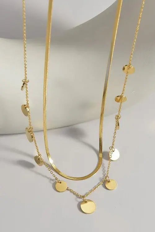 18k Stainless Steel Tarnish Free Disc Necklace - LECCE