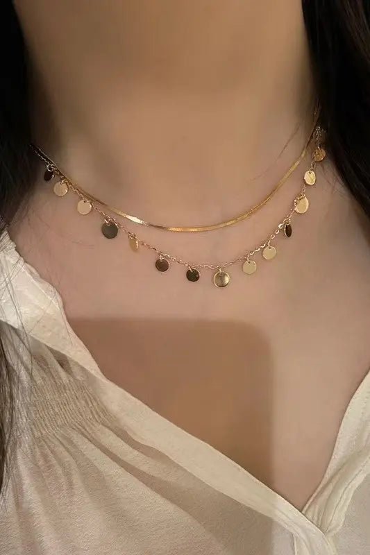 18k Stainless Steel Tarnish Free Disc Necklace - LECCE