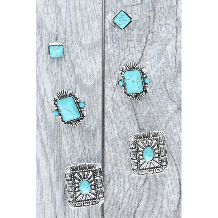 Western 3-piece Turquoise Concho Earring Set