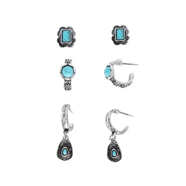 Western 3-piece Turquoise Open Hoop Earring Set