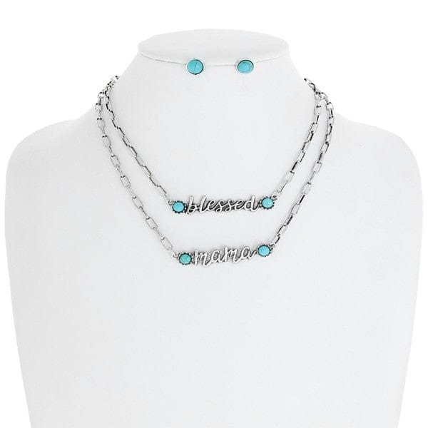 Western Blessed Mama Turquoise Chain Necklace Set